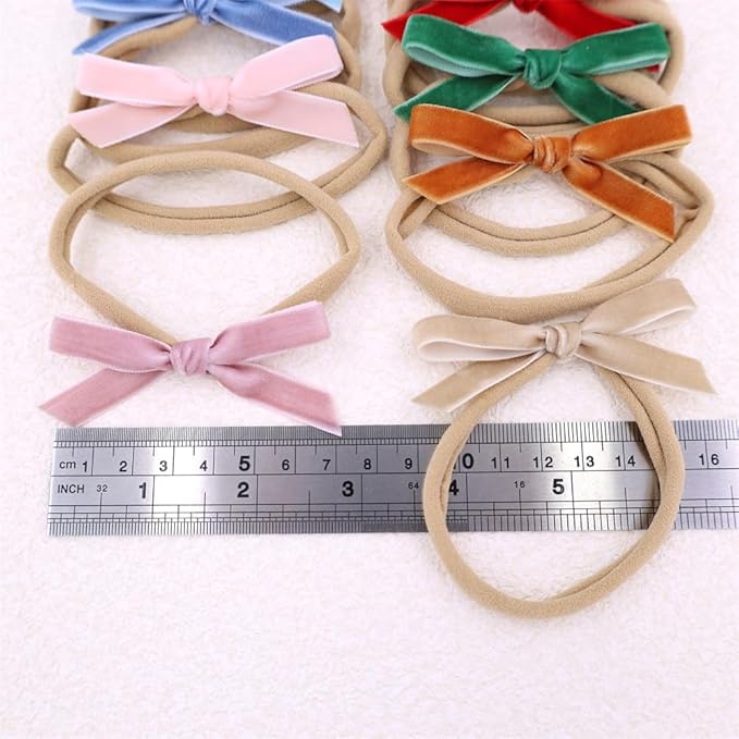 Pack of 12 Velvet Bow Headband for Newborn Baby Toddler Girl Soft Nylon Hairbands Elastic Hair Bands (Tiny bow 2.7 inch 12 pcs)