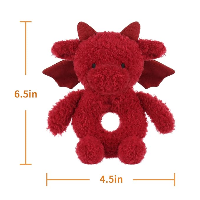Apricot Lamb Baby Lovey Red Dragon Soft Rattle Toy, Plush Stuffed Animal for Newborn Soft Over 0 Months