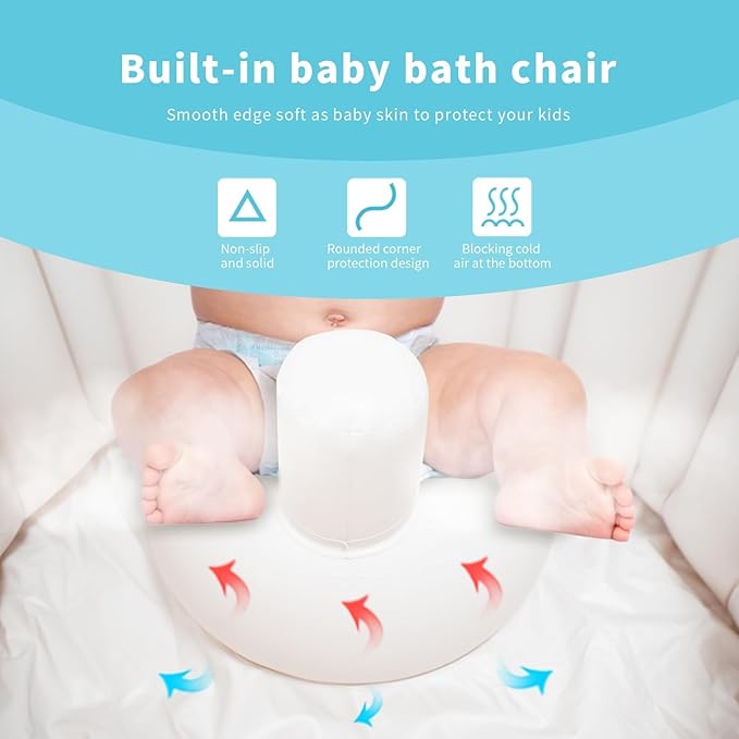 Inflatable Baby Bath Seat for Sitting Up XL, Inflatable Soft Tub for 24-36 Months, Anti - Collision with Temperature Sensing, Portable Toddler Bath Support for Home & Travel