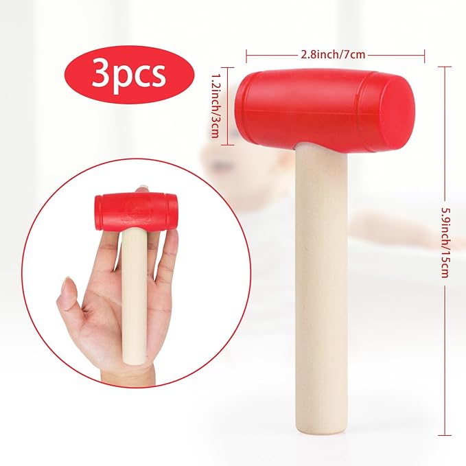 3pcs Toy Hammer Simulation Wooden Hammers Plastic Toddler Hammer SmallPortable Kids Maintenance Tools Toys Pretend Fake Mallet Hammers for Boys Girls