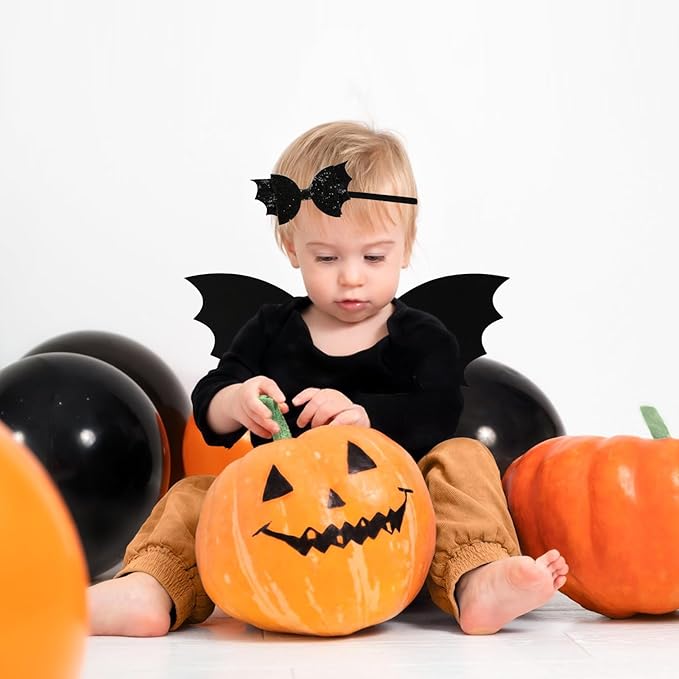 Fancheer Baby Girls Glitter Black Bat Bow Headband Infant Toddler Birthday Party Hair Accessories