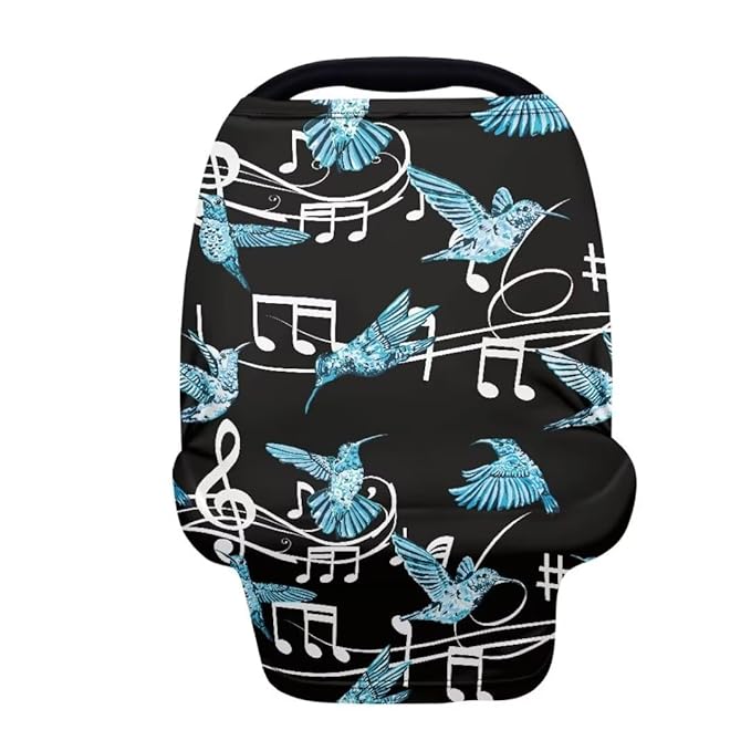 Coldinair Hummingbird Car Seat Covers for Girls Multi-use Cover Music Notes Baby Carseat Canopy Cow Print Nursing Cover for Breastfeeding
