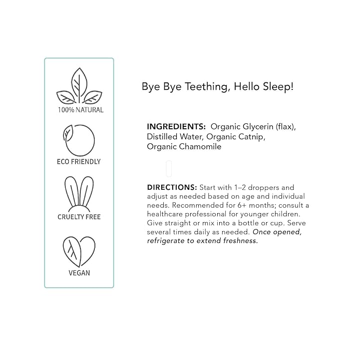 Balm Baby Natural & Organic Baby Teething & Calming Tincture - Calms, Soothes Gums and Discomfort – Vegan - Glass Bottle with Glass Dropper (2oz)