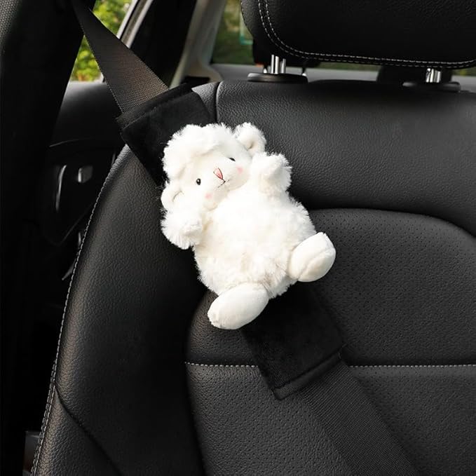 BNTR Car Seat Belt Cover Stocking Stuffers Cute Fluffy Pig Frog Sheep Dinosaur Safety Seatbelt Shoulder Pad Auto Accessory Neck Cushion Protector Seatbelt Shoulder Protector Nice Gift (Sheep)