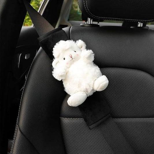 BNTR Car Seat Belt Cover Stocking Stuffers Cute Fluffy Pig Frog Sheep Dinosaur Safety Seatbelt Shoulder Pad Auto Accessory Neck Cushion Protector Seatbelt Shoulder Protector Nice Gift (Sheep)