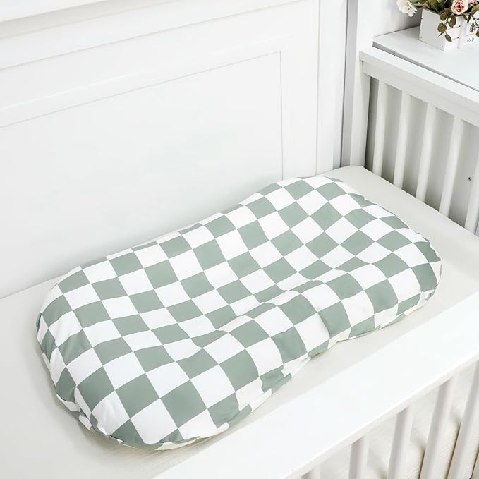 DILIMI Baby Lounger Cover, Newborn Lounger Cover for Boys Girls, Removable Soft Comfortable Lounger Slipcover, Green Checkerboard (Lounger not Included)