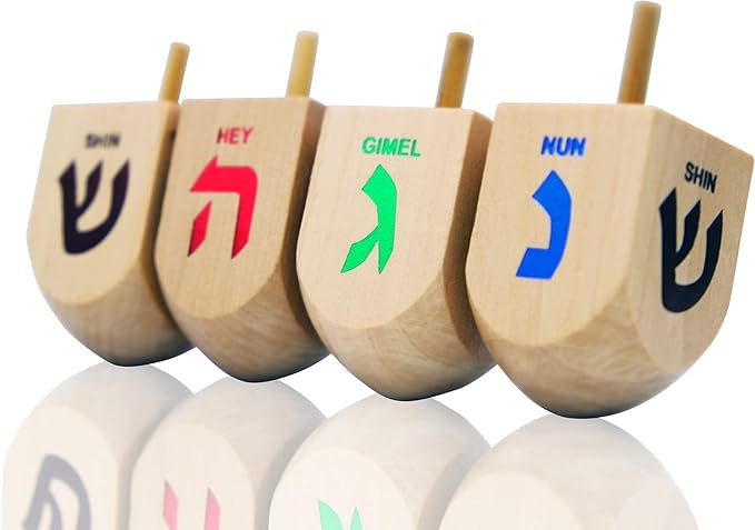 Hanukkah Dreidel 48 Extra Large Wooden Dreidels Hand Painted 3 Inches - Includes Game Instruction Cards