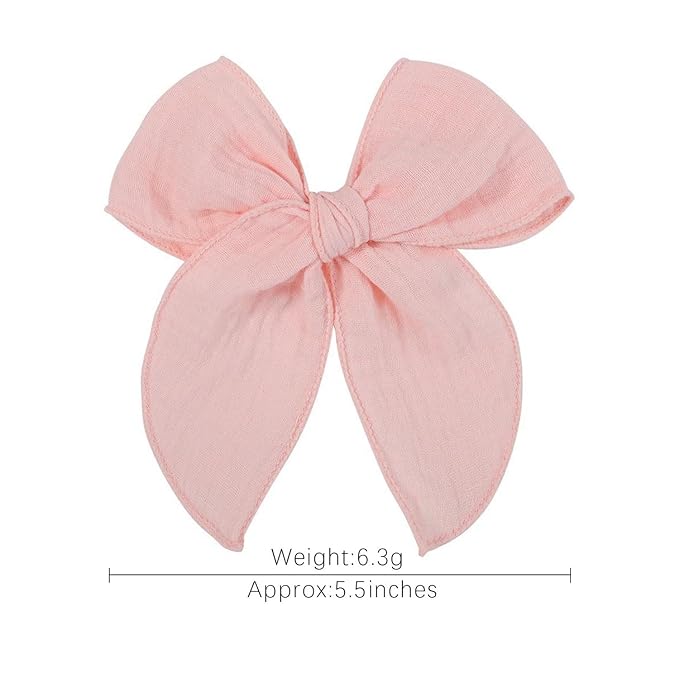 5.5 Inch Pink Fable Hair Bow: Handmade Linen Cotton Hair Clip for Girls - 1 PCS