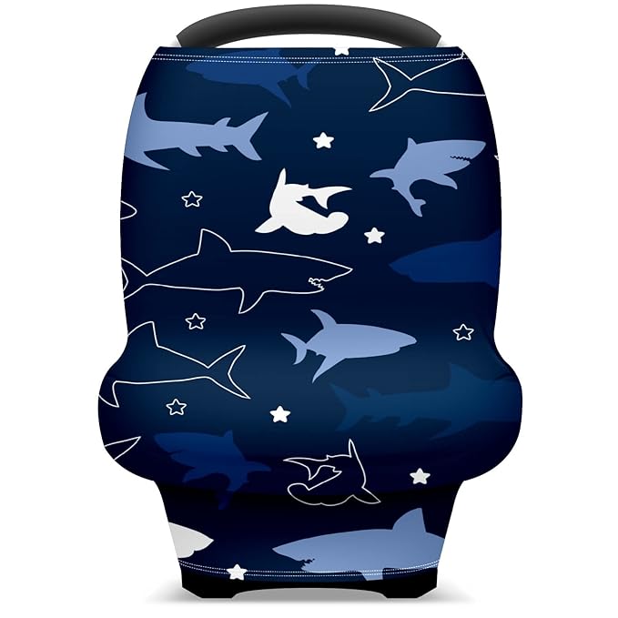 Baby Car Seat Stroller Covers Sharks Nursing Cover Breastfeeding Scarf Soft Breathable Stretchy Infant Car Canopy Coverage Carseat Cover for Boys and Girls Multi Use