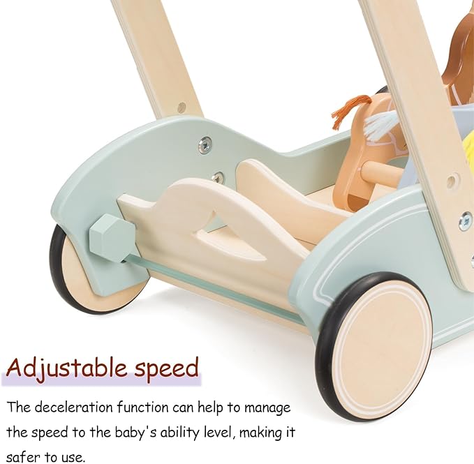 Giant bean Wooden Baby Push Walker for Boys Girls Ages 1-3, Galloping Ponies Push and Pull Activity Walker Adjustable Speed, Baby Push Walker Christmas Gift for Toddler Kids Motor Skills & Creativity