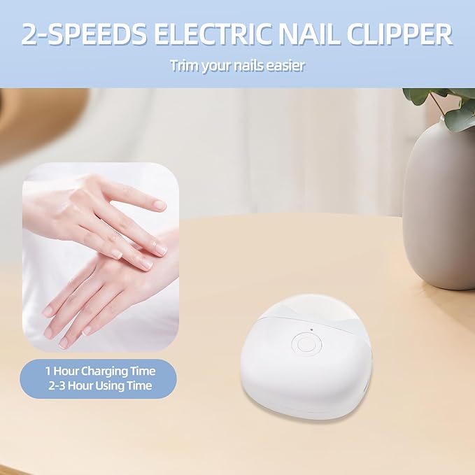 Electric Nail Clipper, 2-in-1 Cutting and Polishing Automatic Nail Clipper, Two Speed Auto Nail Clipper for Babies, Electric Nail Clippers for Kids, Adults, Elderly, White