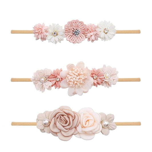 cherrboll 3pcs Baby Girl Headbands Flowers, Super Soft & Stretchy Nylon Floral Hairbands for Newborn Toddler