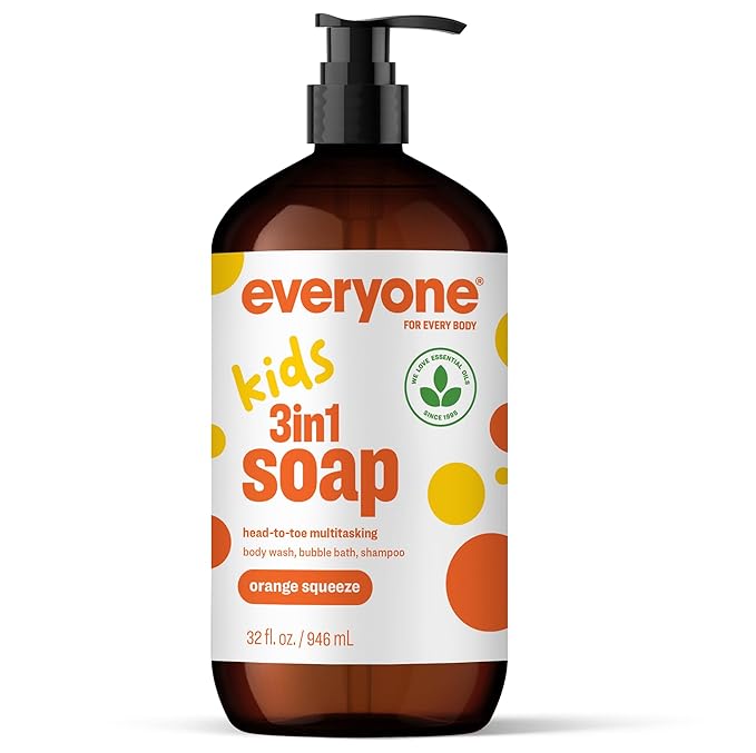 Everyone 3-in-1 Kids Soap, Body Wash, Bubble Bath, Shampoo, 32 Ounce (Pack of 1), Orange Squeeze, made with Essential Oils for Toddlers, tweens and teens