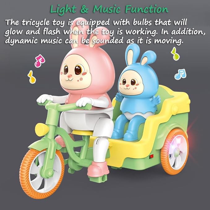 Miracland Tricycle-Riding Rabbit Musical Toy, Adorable Baby and Mom Rabbit Toy, Electric Tricycle Toy with Simulated Cycling Movement, Cool Lights and Joyful Music (Pink)