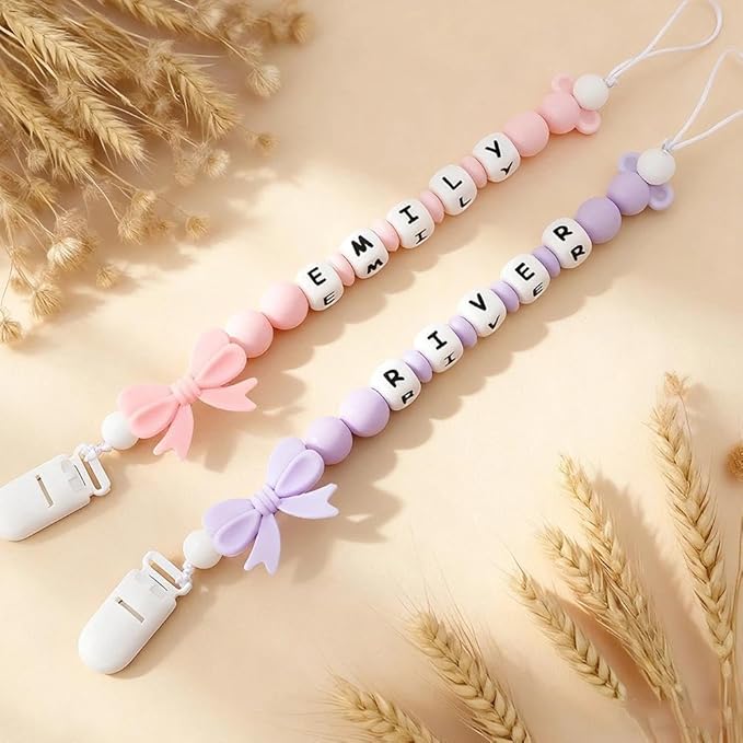 Baby Girl Pacifiers Clips Personalize Name Pacifier Clips Holder, Custom Pacifier Chain with Name for Baby(A)