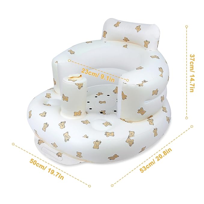 EKEPE Inflatable Baby Seat for Babies 3 Months & Up, Baby Floor Seats for Sitting Up, Baby Seats for Infants, Blow Up Baby Chair with Built in Air Pump - Bear