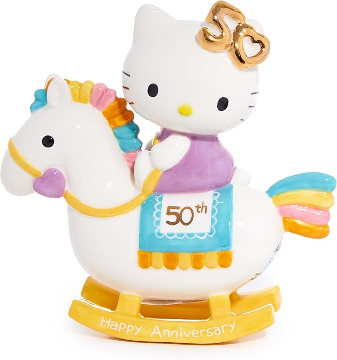 Blue Sky Clayworks Hello Kitty 50th Anniversary Playful Pastel Rocking Horse for Baby Nursery (Baby's 1st)