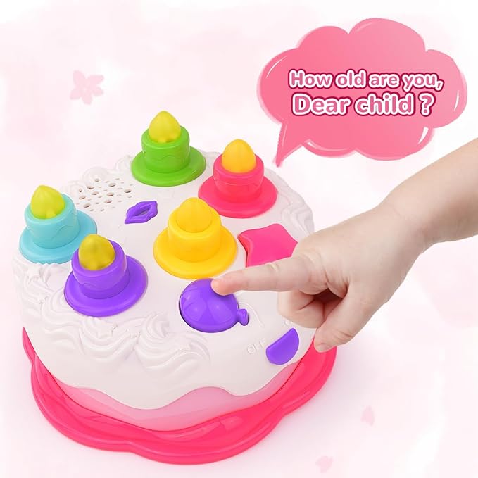 Love&Mini Birthday Cake Toy - Musical Toy Cake for 1 Year Old Boys Girls, Blow Candles & Counting Fun, First Birthday Gift for Toddlers (1-3 Years)