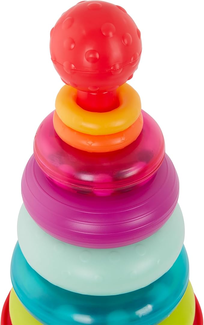 B. toys – Colorful Stacking Rings Teether – Sensory Baby Rattles – Soft Textured Toys for Teething – Rainbow Stackable Rings for Babies & Toddlers 6+ Months