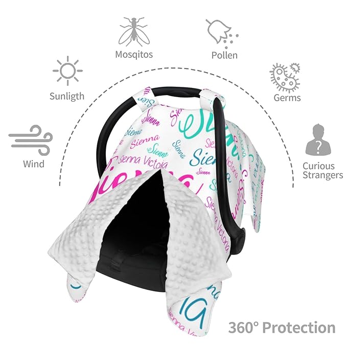 Personalized Baby Car Seat Cover Canopy with Name for Girls Boys Custom Baby Carrier Covers