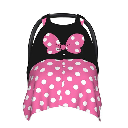 Pink Black Bow Polka Dot Car Seat Canopy Cover, Universal Fit for Infant Car Seats，Breathable,Multi-Use Nursing Cover, Gift Ready