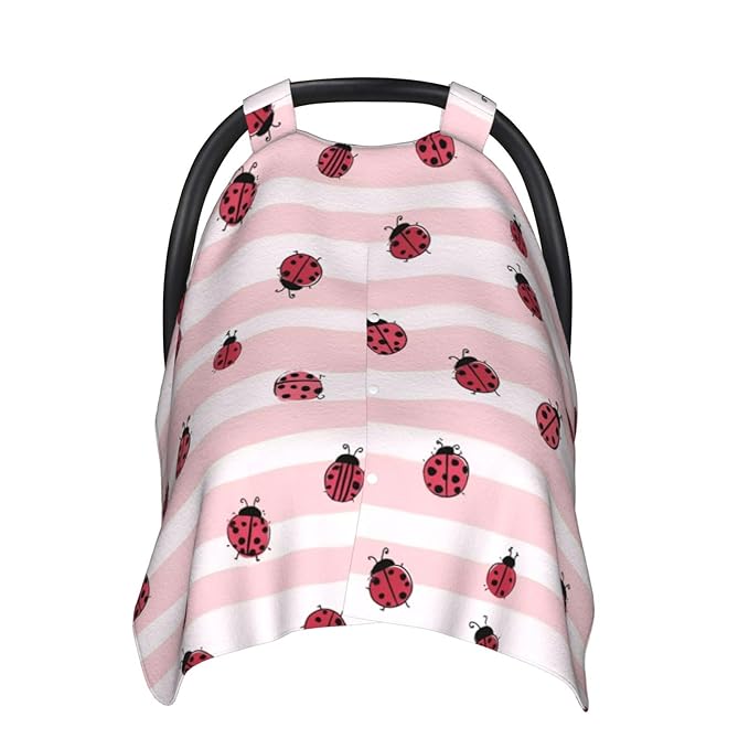 KiuLoam Cute Ladybug On Stripe Baby Car Seat Canopy, Nursing Cover for Mom Breastfeeding Scarf, Infant Car Seat Cover/Multiuse Baby Stroller Covers for Babies Boys Girls