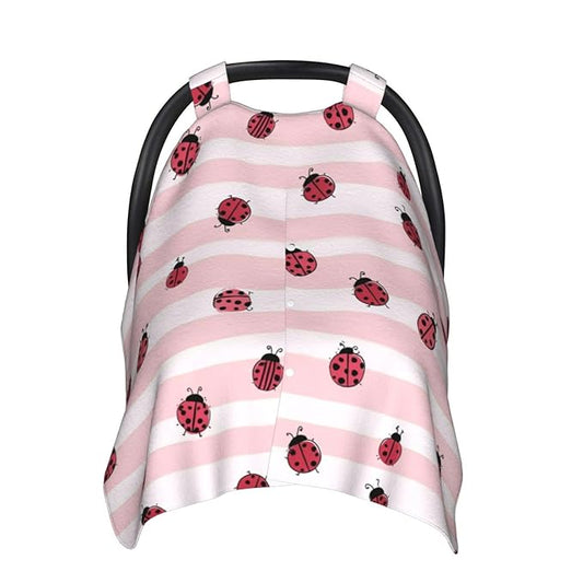 KiuLoam Cute Ladybug On Stripe Baby Car Seat Canopy, Nursing Cover for Mom Breastfeeding Scarf, Infant Car Seat Cover/Multiuse Baby Stroller Covers for Babies Boys Girls