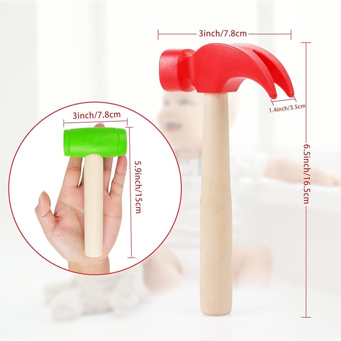 3pcs Wooden Mallet Toy Hammer Simulation Wooden Hammers Small Plastic Toddler Fake Hammer Portable Maintenance Kids Tools Toys Pretend for Boys Girls