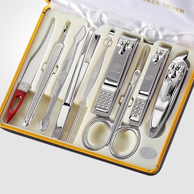 Three Seven 777 Travel Manicure Pedicure Grooming Kit Set, (Total 9 PC, Model : TS-637C), Personal Nail care, Stainless steel, Made in Korea, Since 1975