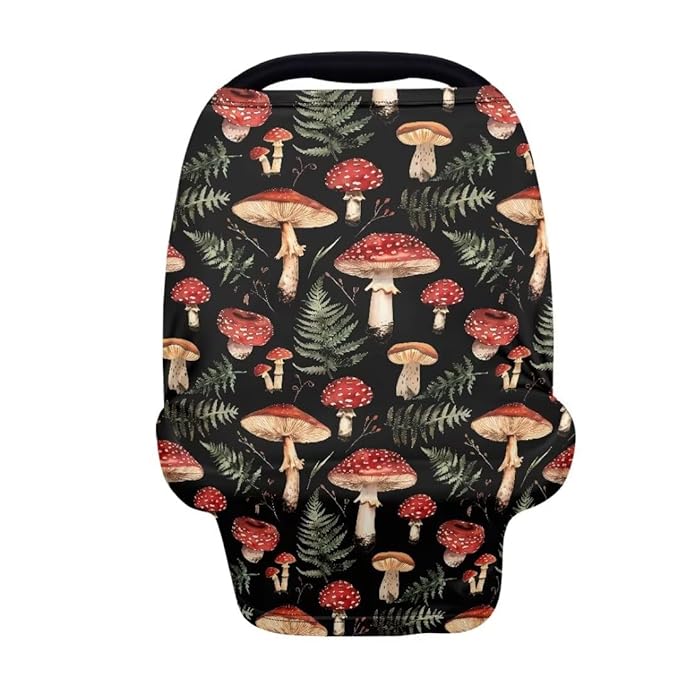 Coldinair Mushroom Car Seat Cover for Babies Girls,Nursing Cover,Soft Stretchy Infant Carseat Canopy,Shopping Cart/High Chair/Stroller Covers