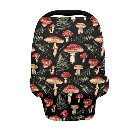 Coldinair Mushroom Car Seat Cover for Babies Girls,Nursing Cover,Soft Stretchy Infant Carseat Canopy,Shopping Cart/High Chair/Stroller Covers