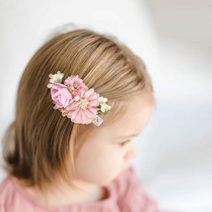 Flower Hair Clips Set-Cherrboll 3pcs Floral Hair Bow Accessories for Baby Girl Toddles Teen Gifts