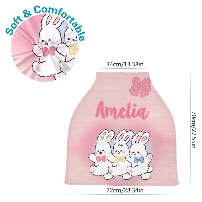 Personalized Baby Car Seat Cover for Babies, Custom Name Baby Car Seats Canopy for Girls, Nursing Breastfeeding Stroller Covers for Infant Newborn, Shower Gift for Baby (Cute Rabbit Pink)