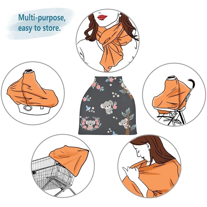 Koala Nursing Cover Breastfeeding Scarf, Cute Cartoon Koala Car Seat Covers for Babies Infant, Stroller Cover, Carseat Canopy for Boys Girls