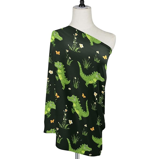 Cute Crocodile Baby Car Seat Covers Green Alligator Grass Carseat Canopy Soft Infant Stroller Cover Nursing Breastfeeding Covers for Girls Boys Newborn Fit Summer Spring Autumn
