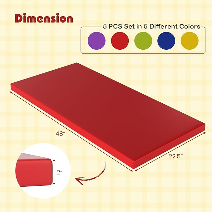 HONEY JOY Thick Daycare Rest Mats, 2-Inch Portable Toddler Floor Mat w/Name Tag Holders for Kids, Non-Folding Foam Napping Mat for Daycare Preschool Travel(5 Pack, Assorted)