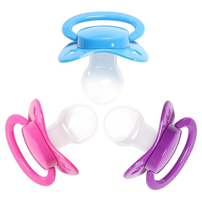 CutiePlusU Adult Sized Pacifier Dummy Big Shield 3 Pack-Dark Blue,Dark Pink,Dark Purple
