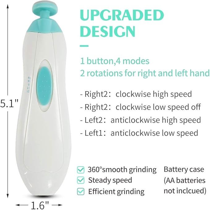 Baby Nail File Electric Nail Trimmer with Clippers,Baby Nail Clipper with LED Light,Whisper Quiet Design Safe for Newborn Toddler Kids or Women,Toes and Fingernails Care