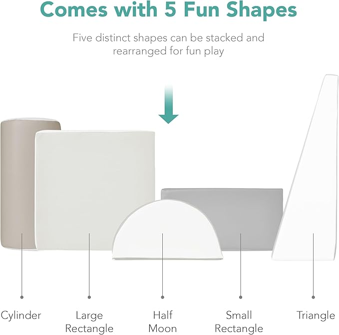 Best Choice Products Soft Foam Climbing Blocks for Toddlers, 5-Piece Baby Play Set, Easy-Clean Vinyl Foam Shapes, Safe Certified Materials, Early Learning Motor Skill Development Toy - Neutral