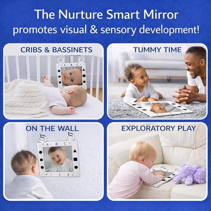 Premium Tactile Baby Mirror Toy for Tummy Time & Play, Double-Sided High-Contrast Sensory, Supports Crawling & Vision, Easy Clean, 12”x12” Large Size, Lightweight, Ideal Gift for 0–12 Months Babies