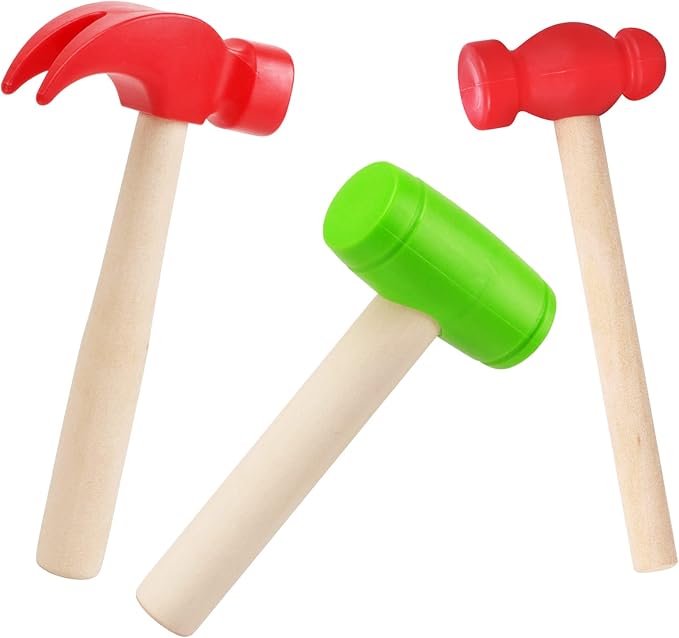 3pcs Wooden Mallet Toy Hammer Simulation Wooden Hammers Small Plastic Toddler Fake Hammer Portable Maintenance Kids Tools Toys Pretend for Boys Girls