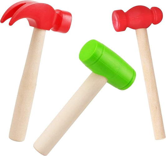 3pcs Wooden Mallet Toy Hammer Simulation Wooden Hammers Small Plastic Toddler Fake Hammer Portable Maintenance Kids Tools Toys Pretend for Boys Girls