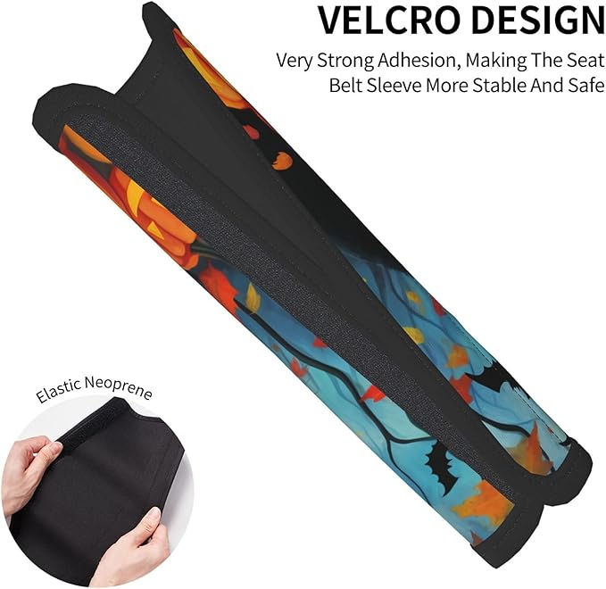 Black Cat Seat Belt Cover Fits Cars Trucks SUV Sedans Air Permeability Car Seatbelt Strap Cover, Halloween Pumpkin Autumn Auto Interior Accessories Protector