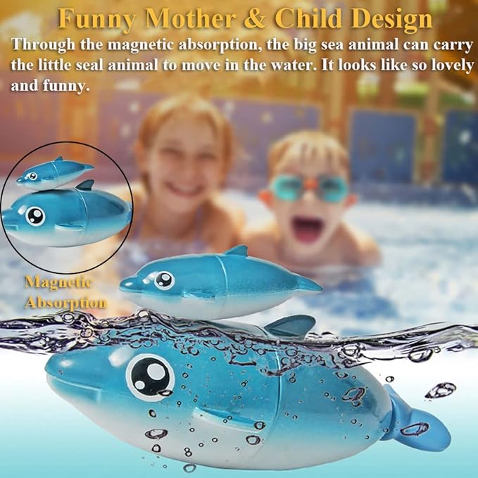Electric Dolphin Bath Toy – Waterproof Mother & Baby Swimming Fish for Bathtub & Pool, Lovely Water Play Set, Fun Baby Shower & Toddler Gift (Mother & Child Dolphin)