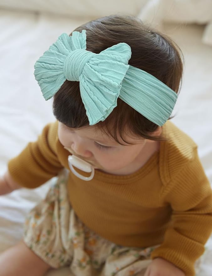 Nylon Blue Baby Headbands Bows, Stretchy Gray Infant Headband Bows for Baby Girls Boys Newborn Head Wraps Toddler Unisex (03H-12)
