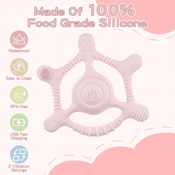 Sensory Chew Necklaces Vibrating teether for Kids - Chewelry Chew Toys for Autism, ADHD & Sensory Needs, BPA-Free Teething Relief & Anxiety Fidget (Pink)