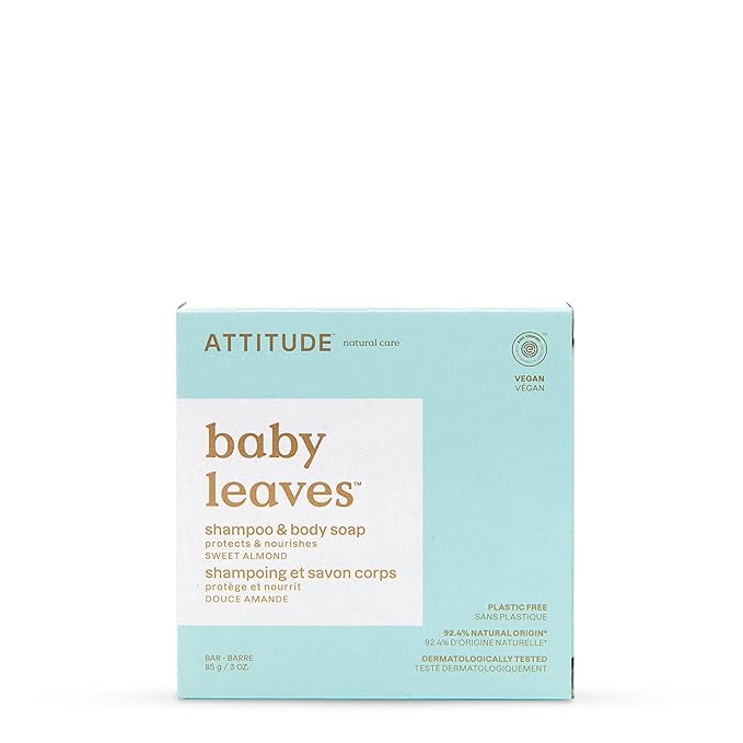ATTITUDE Plastic-Free Baby Shampoo and Body Soap Bar, EWG Verified, Dermatologically Tested, Vegan, Good Night, 3 Ounces