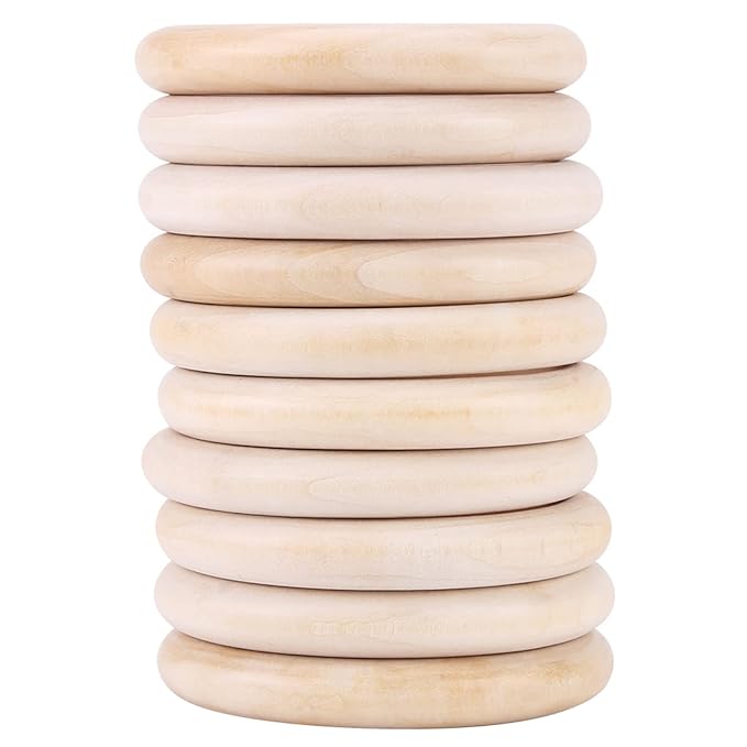 Wood Teething Rings 10Pcs Baby Infant Teether Wooden Bracelet DIY Craft Pacifiers Teethers Relief Accessories Pendant Connector