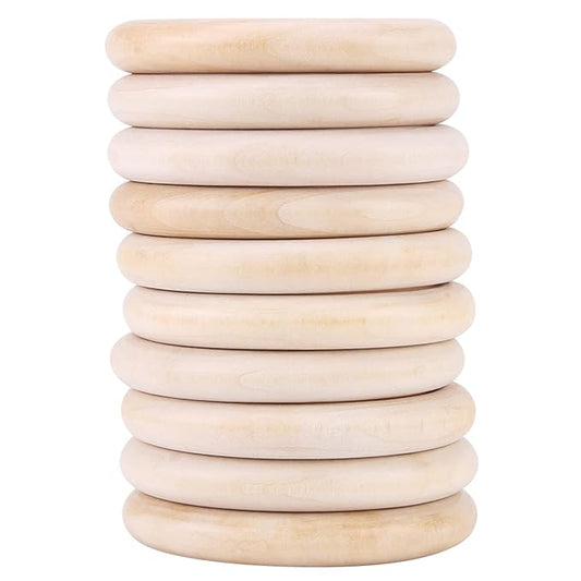 Wood Teething Rings 10Pcs Baby Infant Teether Wooden Bracelet DIY Craft Pacifiers Teethers Relief Accessories Pendant Connector