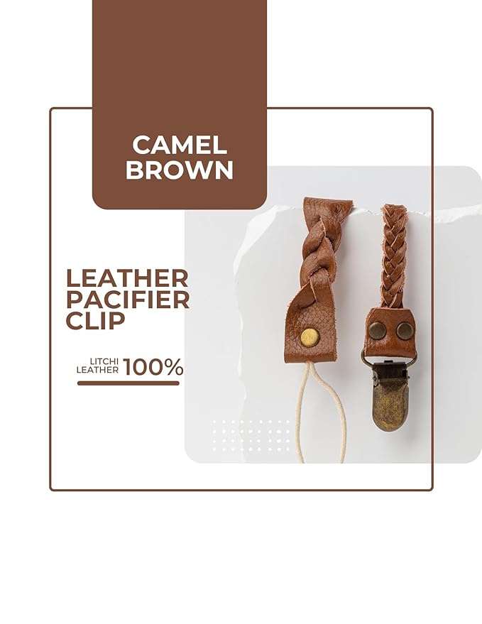 Little Bug Boutique 2-Pack Leather Baby Pacifier Clips - Neutral Pacifier Holders for Baby Girls & Boys, Paci & Binky Clips or Strap for Toys & Teethers (Light Cream), Pacifier NOT Included